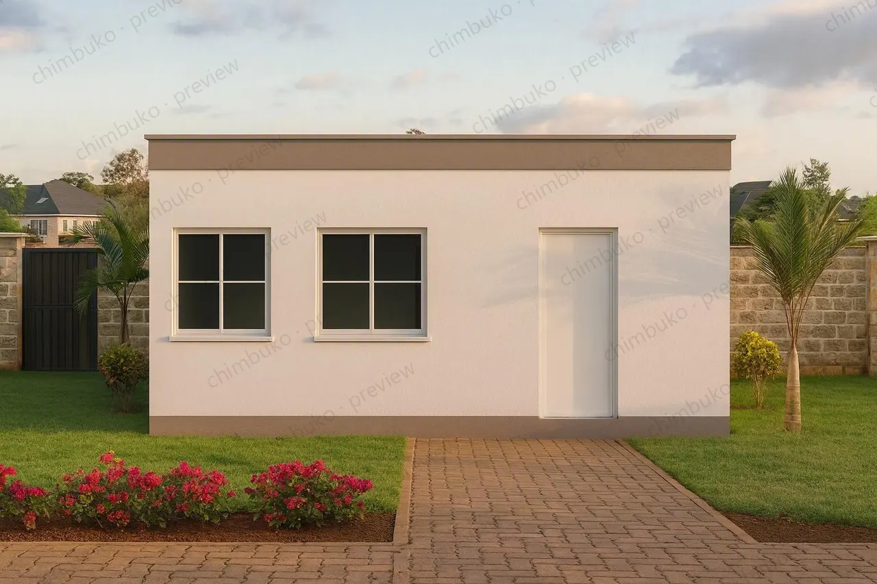 Rear view of the compact 2-bedroom bungalow