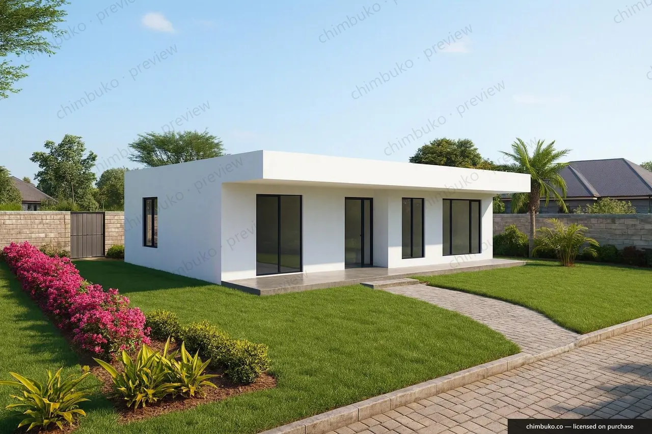 Working model view of the 2-bedroom flat-roof bungalow