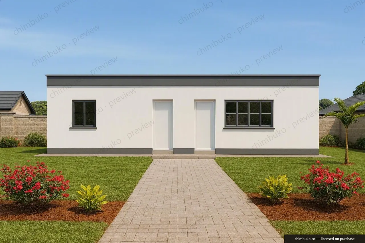 Right side view of the 2-bedroom flat-roof bungalow