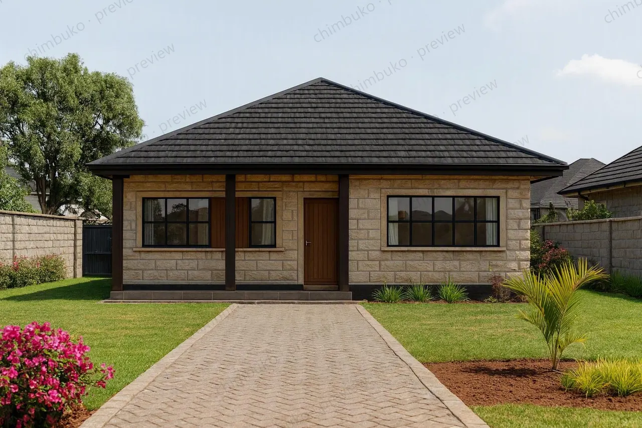 Front view of the compact 3-bedroom bungalow for 50 by 80 plots