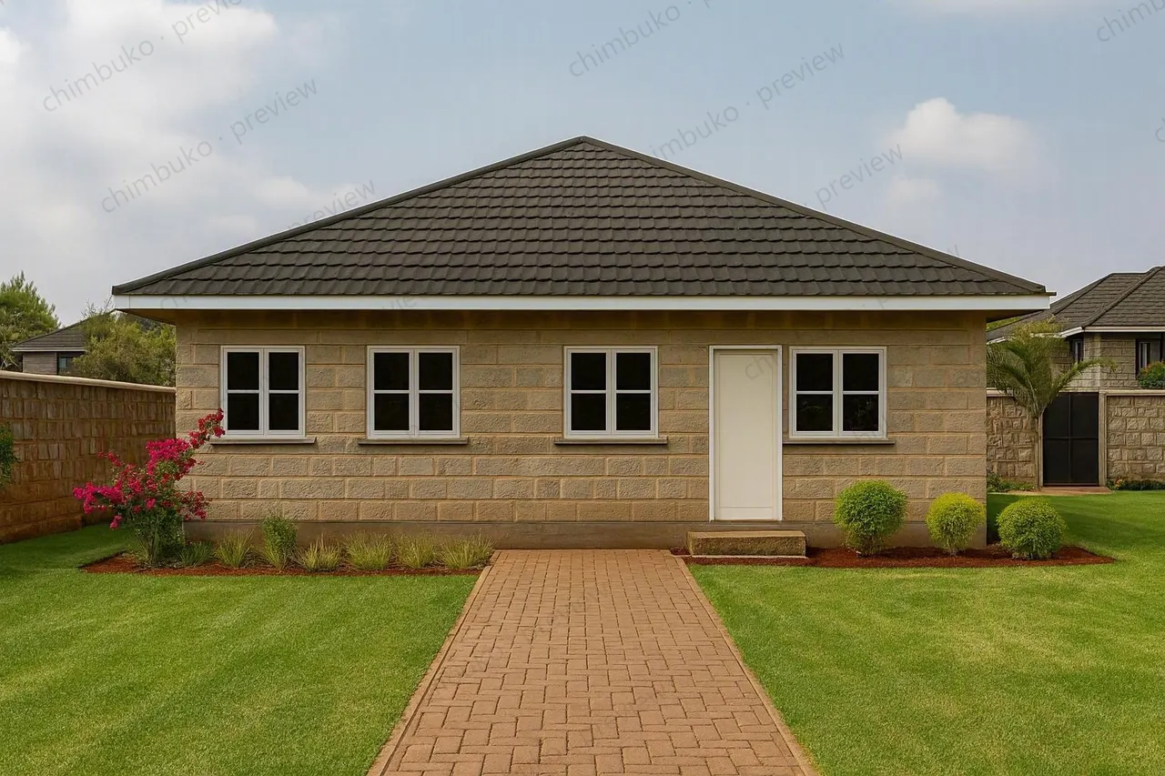 Rear view of the compact 3-bedroom bungalow