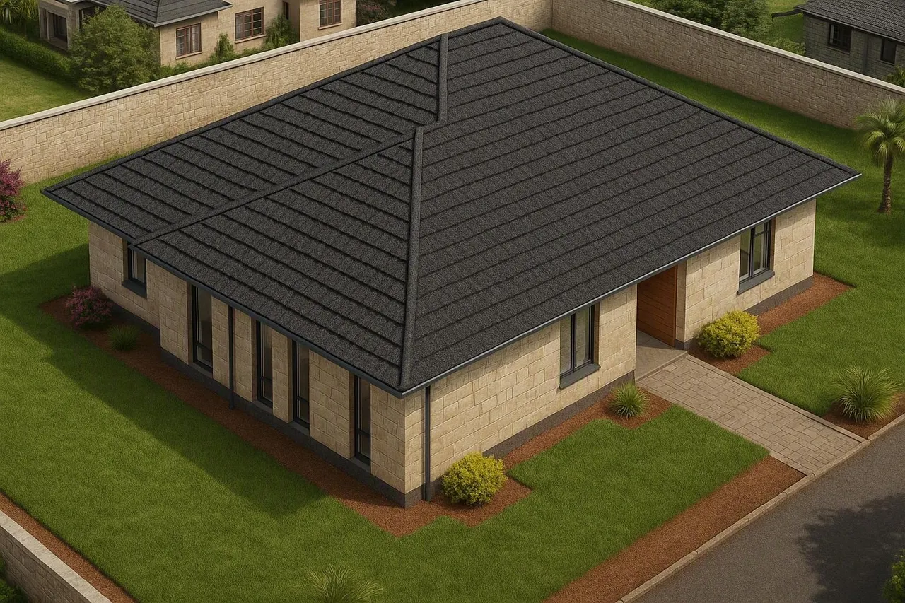 Roof view of the compact 3-bedroom bungalow