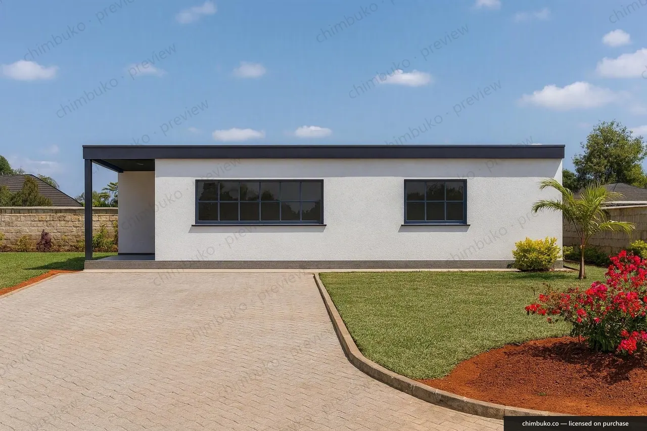 Left side view of the 3-bedroom flat-roof bungalow