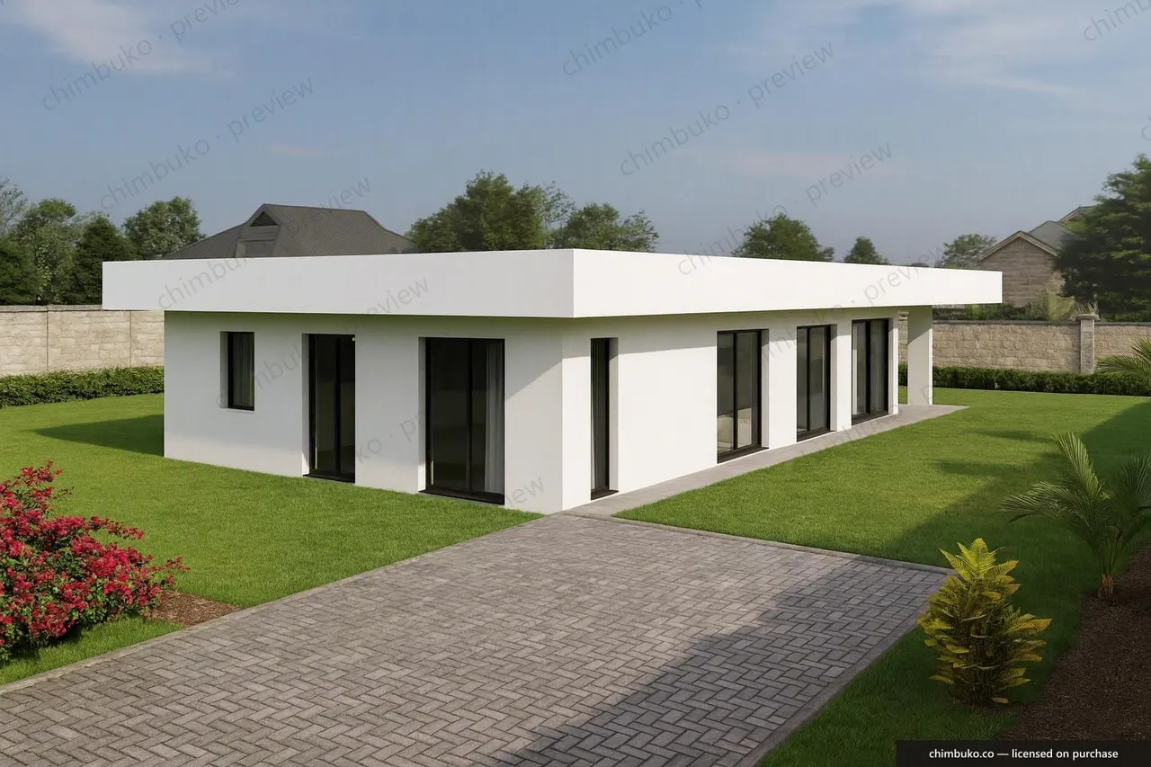 Working model view of the 3-bedroom flat-roof bungalow