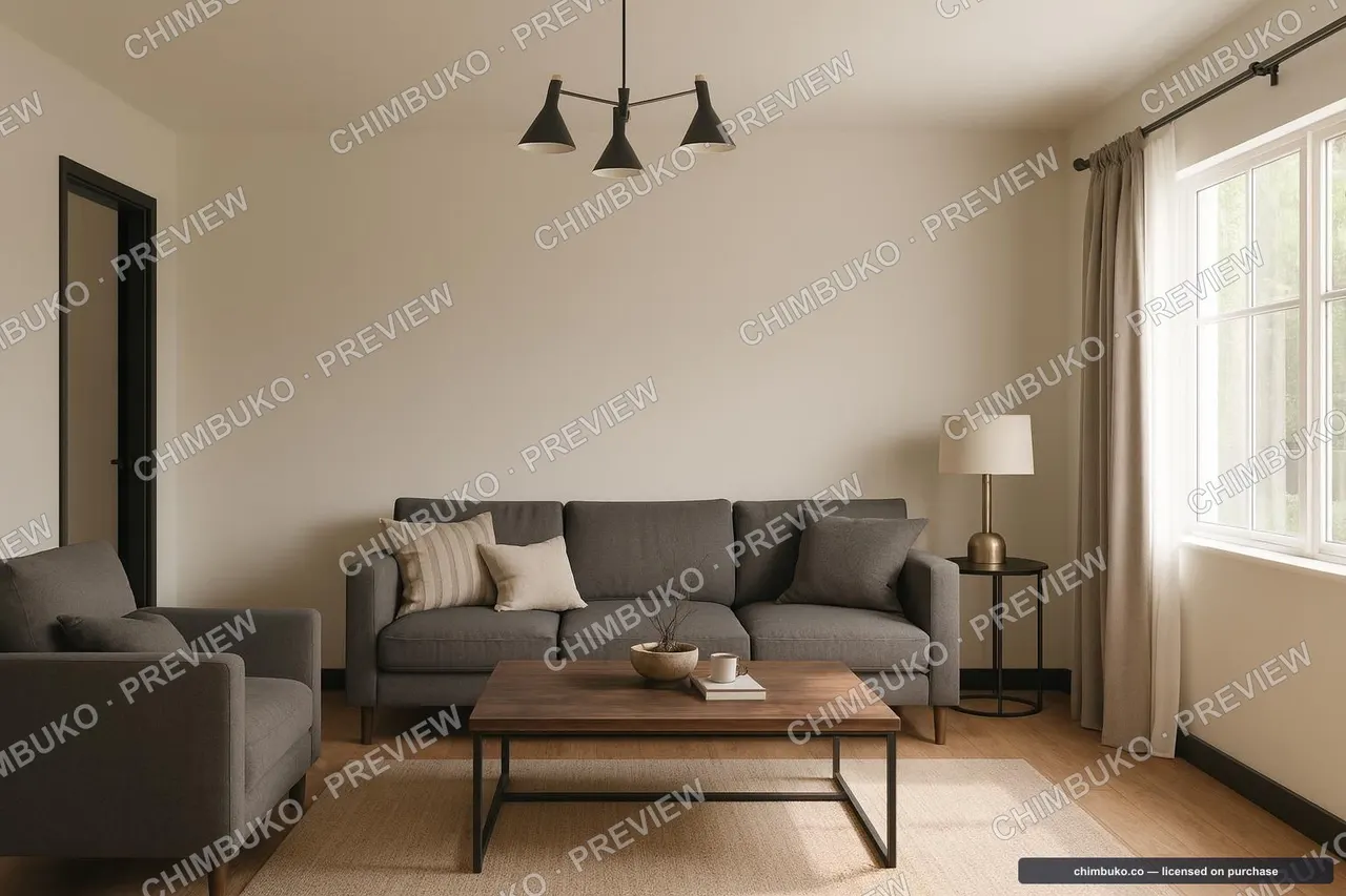 Living-room interior render from a briefed plan