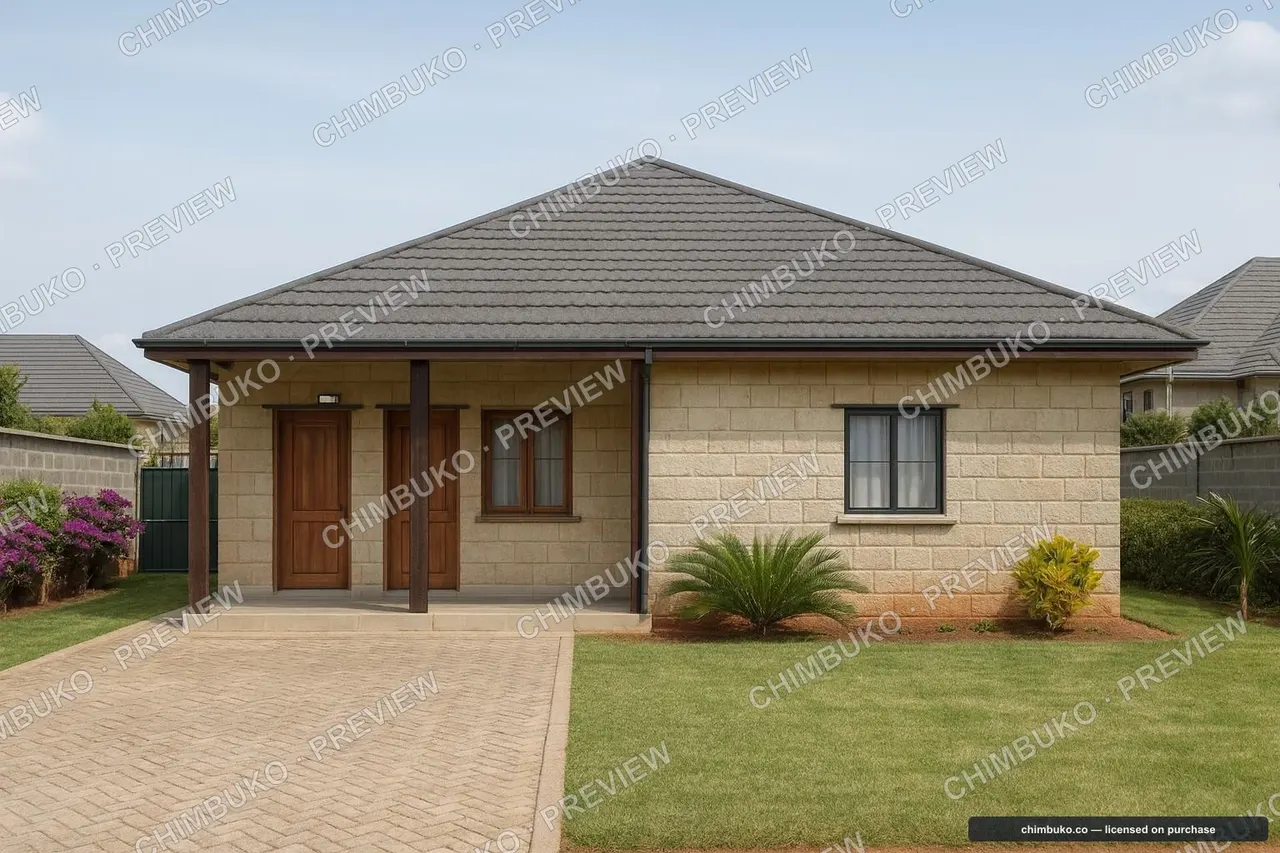 Rear view of the classic 3-bedroom hip-roof bungalow