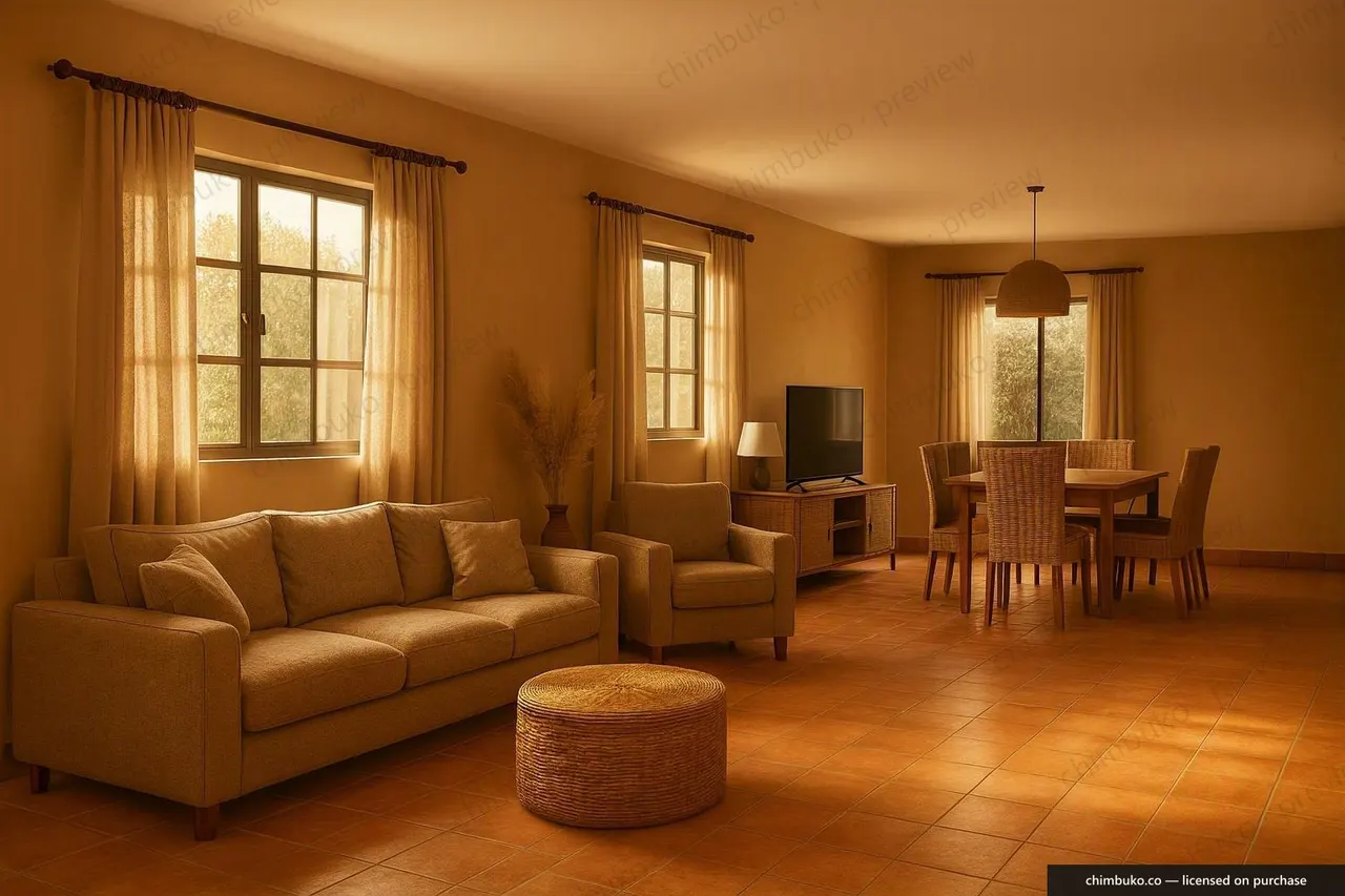 Interior living and dining render