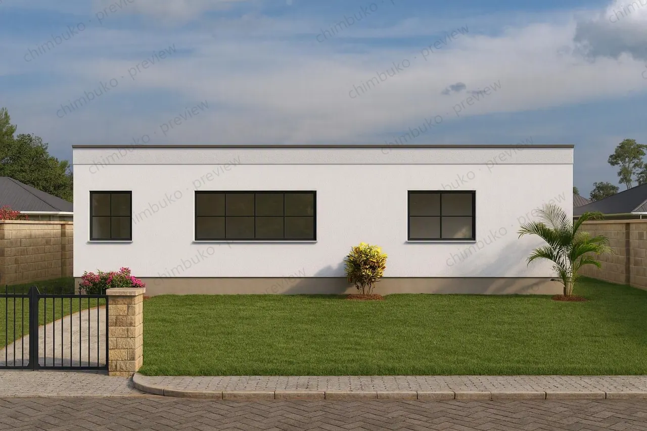 Left side view of the 4-bedroom flat-roof bungalow