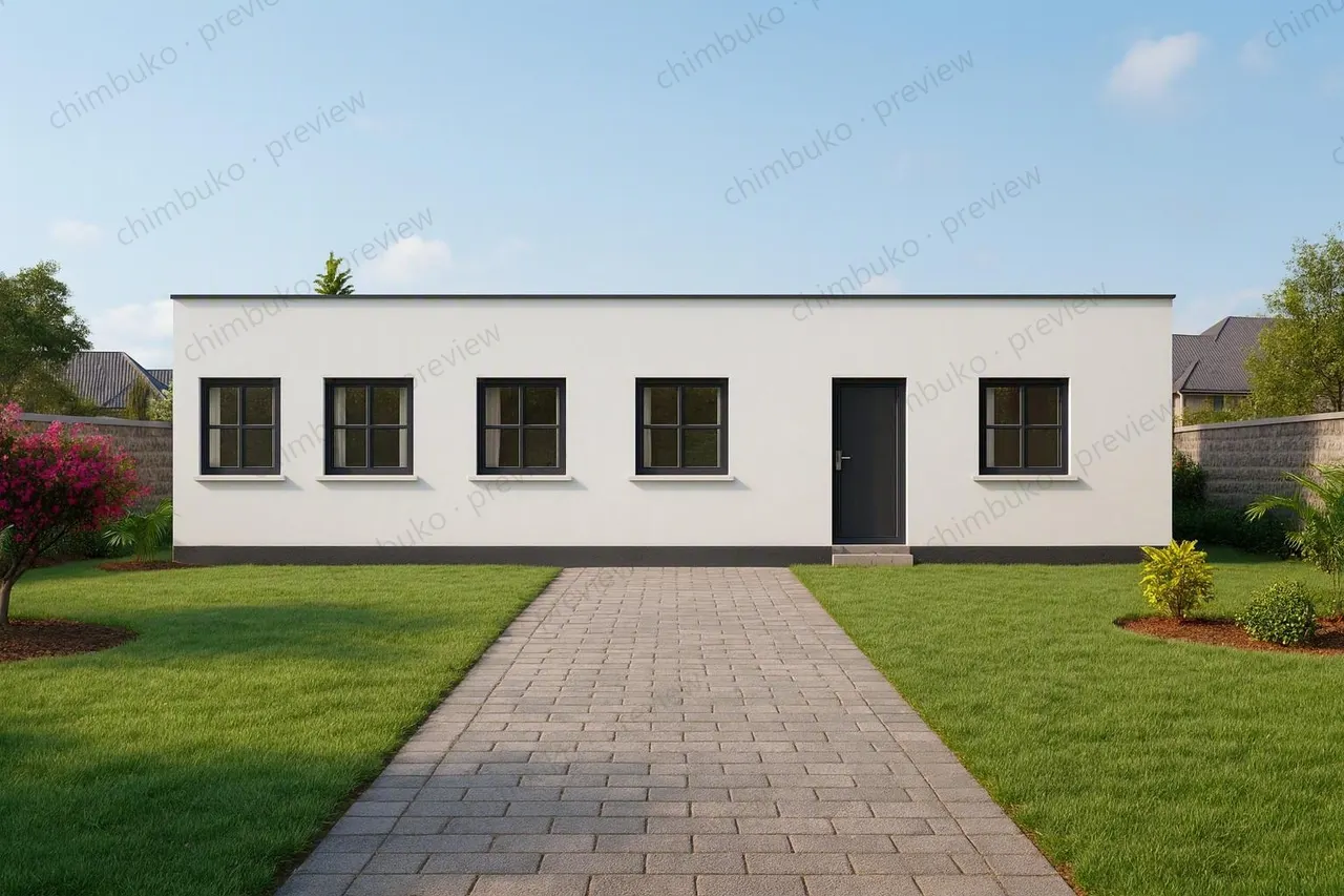 Rear view of the 4-bedroom flat-roof bungalow