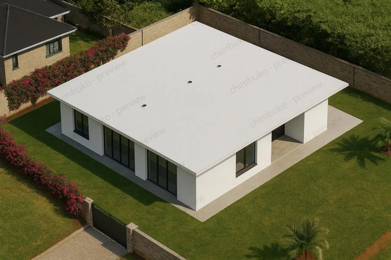 Roof view of the 4-bedroom flat-roof bungalow