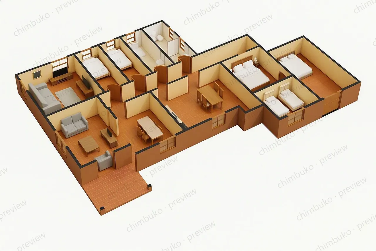 3D cutaway floor plan of the 5-bedroom executive bungalow