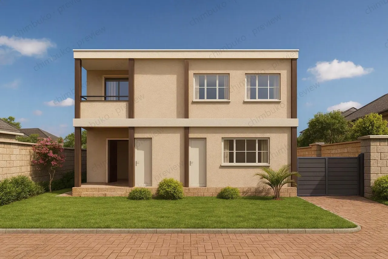 Front view of the compact 3-bedroom flat-roof maisonette