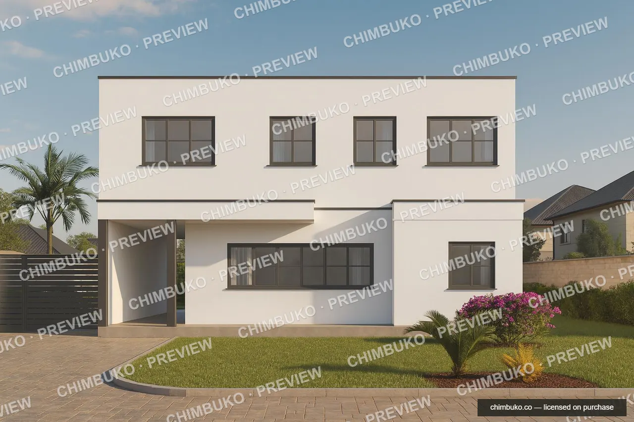 Side view of the signature 4-bedroom flat-roof maisonette