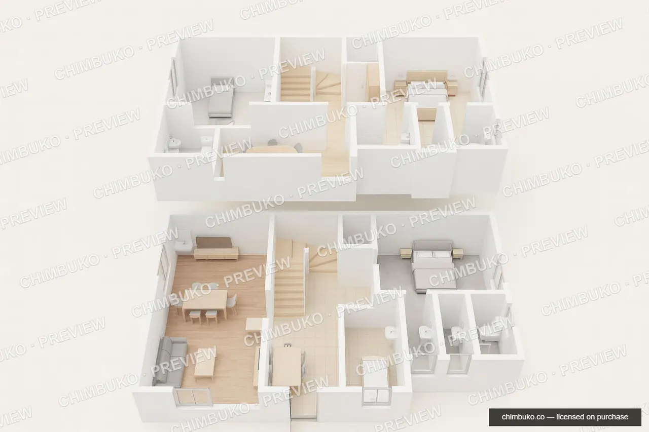 Two-storey 3D cutaway of the maisonette