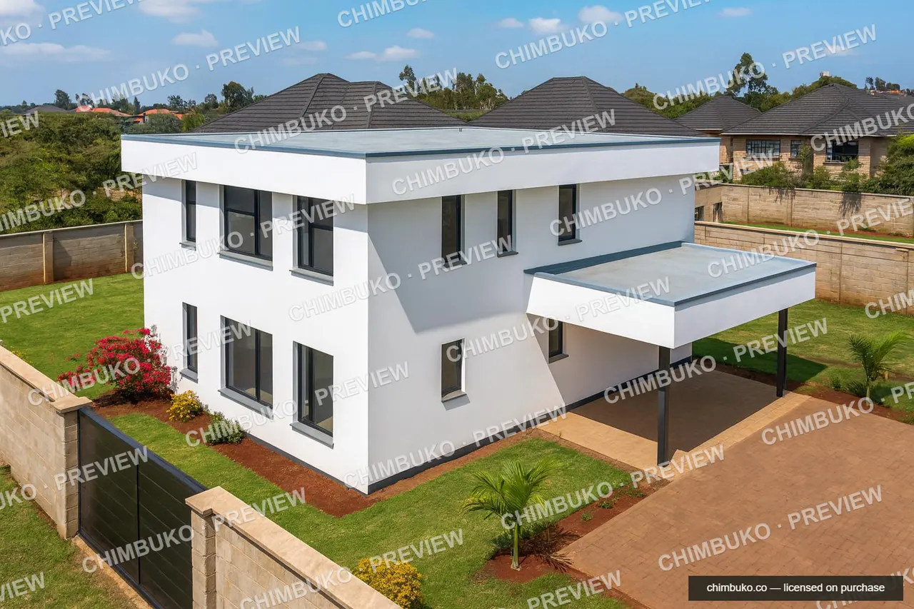 Roof view of the 4-bedroom maisonette showing the parapet-concealed flat roof