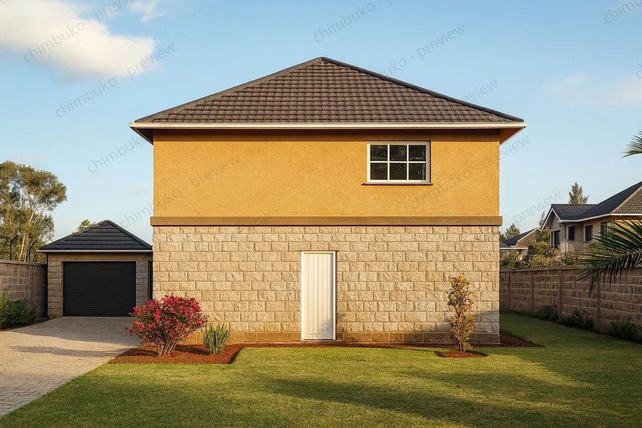 Rear view of the 4-bedroom maisonette with garage