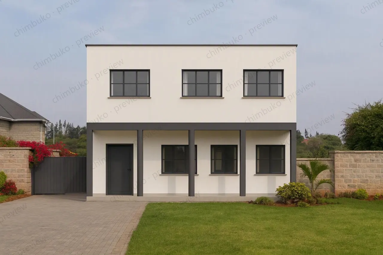 Front view of the 4-bedroom flat-roof maisonette with a study