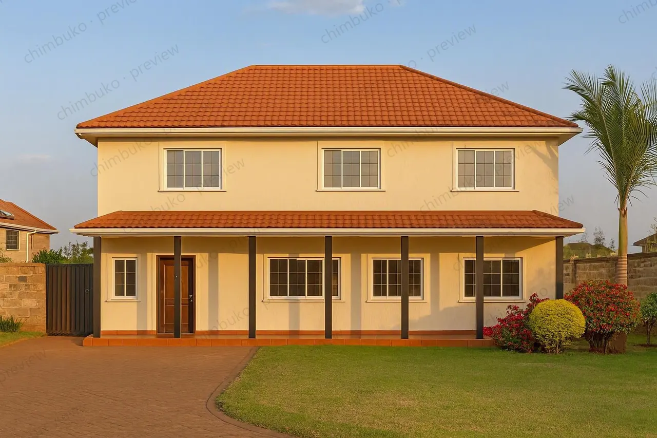 Front view of the 5-bedroom hip-roof maisonette with a study